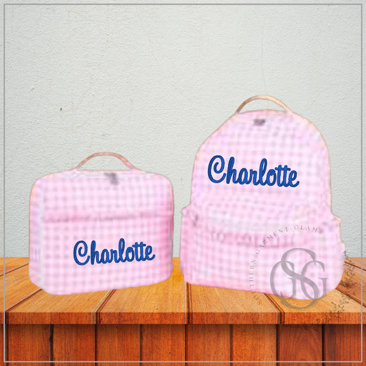 Custom Embroidered Nylon Gingham Backpack