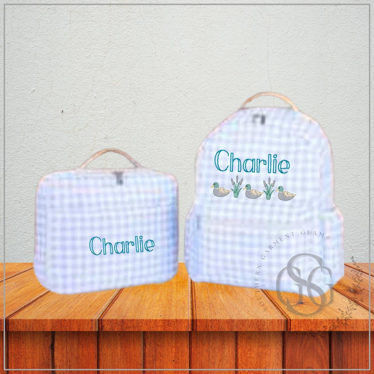 Custom Embroidered Nylon Gingham Backpack
