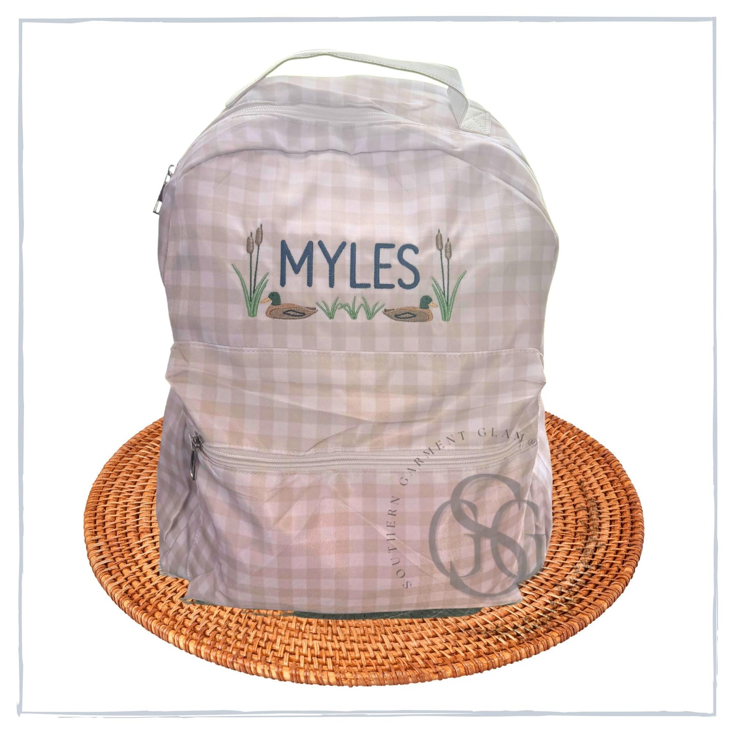 Custom Embroidered Nylon Gingham Backpack