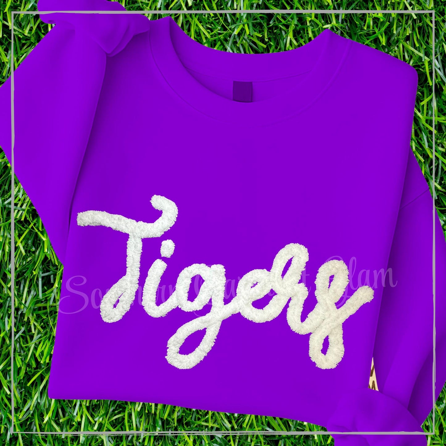 Tigers Yarn Embroidered Sweatshirt, Spirit Shirt, Adult Crewneck Pullover, Game Day Outfit