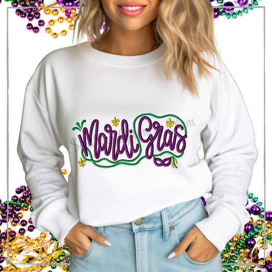 Mardi Gras 3D Puff Embroidered Sweatshirt, Parade Shirt, Adult Long Sleeve Tee, Beads Sweatshirt