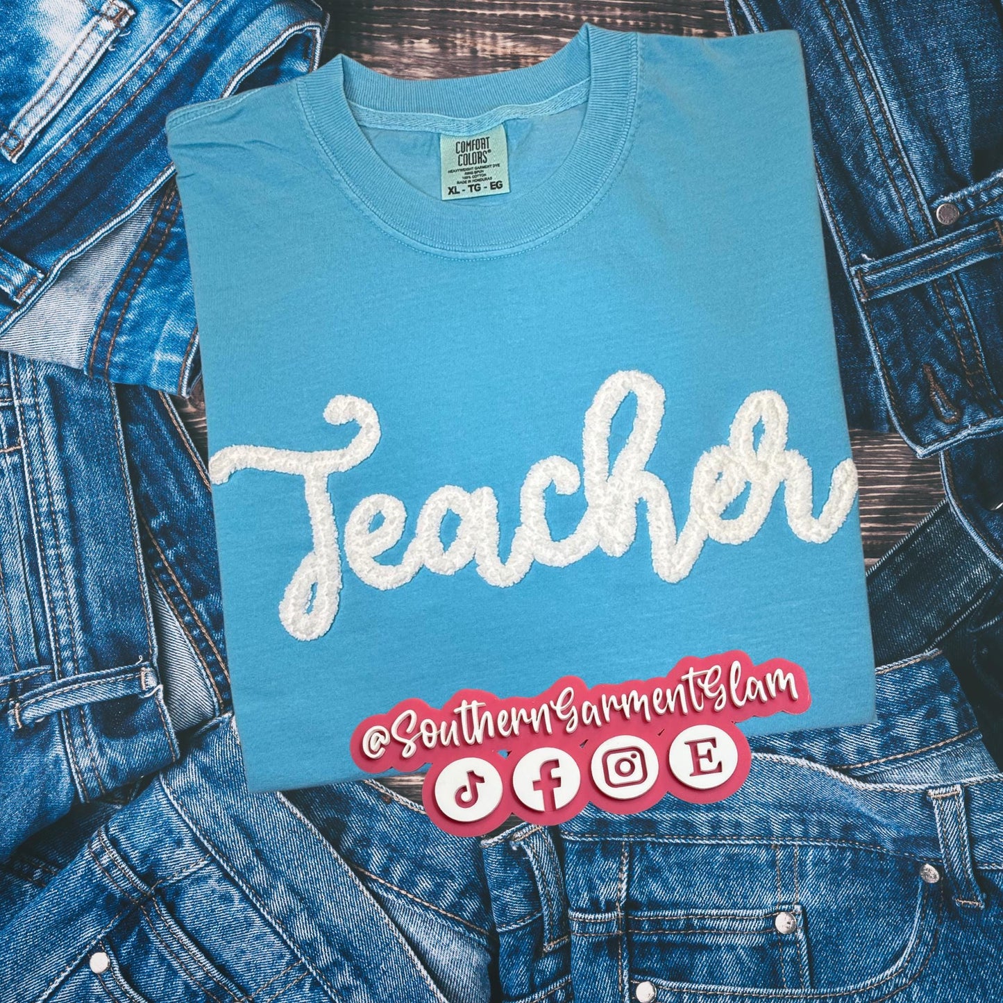 Teacher Yarn Embroidered Tee, Teacher Shirt, Adult Crewneck Pullover, Occupation