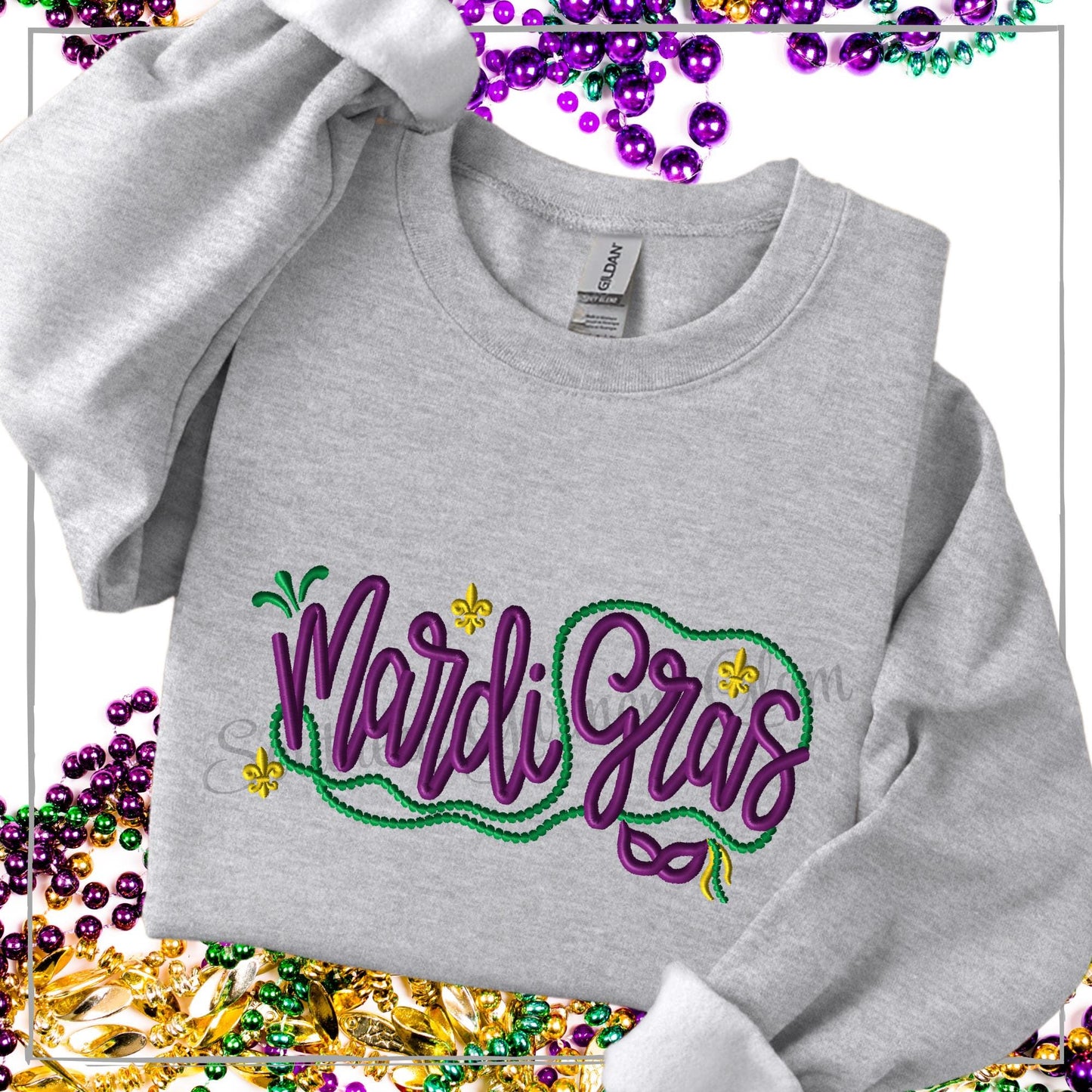 Mardi Gras 3D Puff Embroidered Sweatshirt, Parade Shirt, Adult Long Sleeve Tee, Beads Sweatshirt