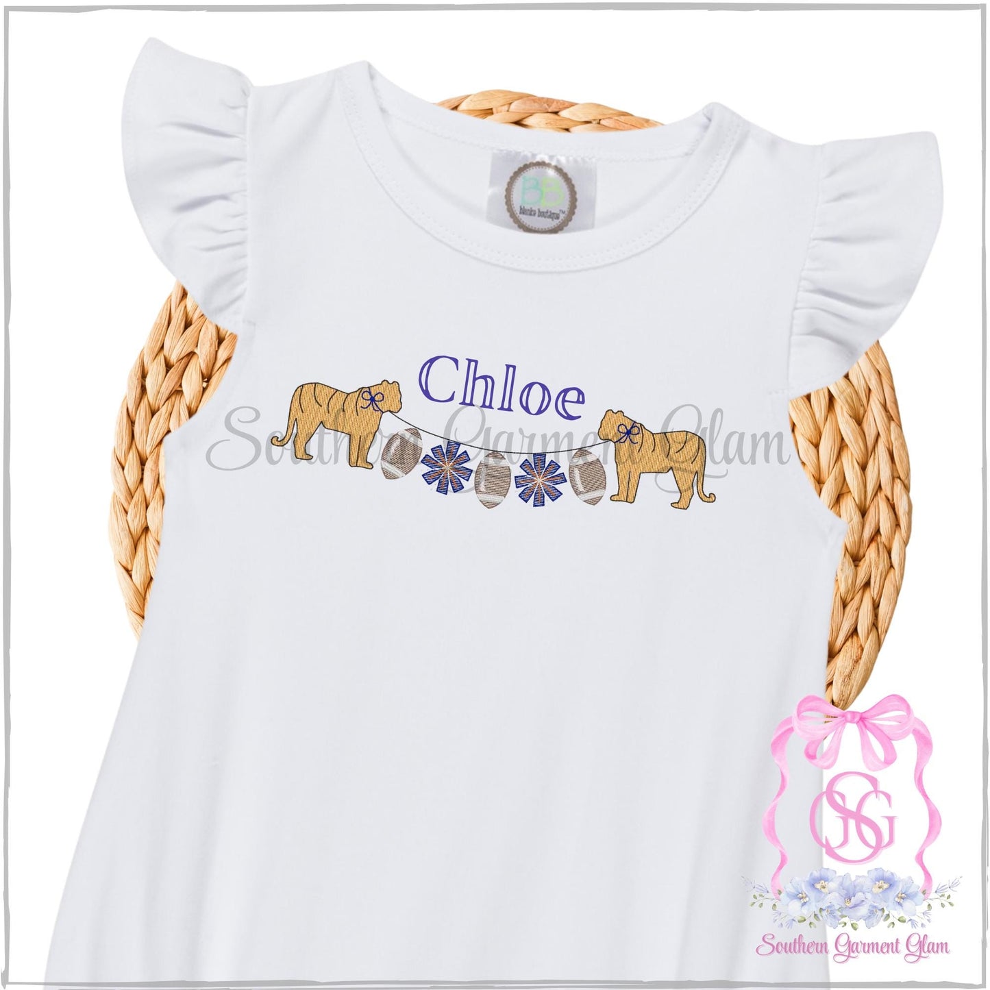 Tiger Football Embroidered Bubble Romper, Spirit Shirt, Game Day Outfit