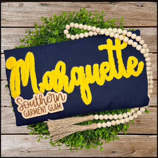 Marquette Yarn Embroidered Sweatshirt, Spirit Shirt, Adult Crewneck Pullover, Game Day Outfit