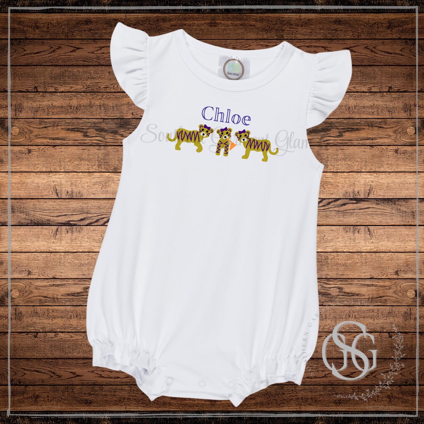 Tiger Trio Embroidered Bubble Romper, Spirit Shirt, Game Day Outfit