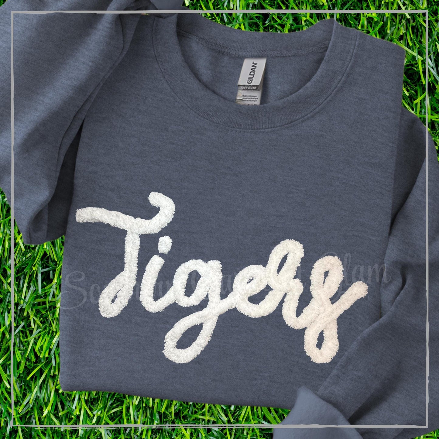 Tigers Yarn Embroidered Sweatshirt, Spirit Shirt, Adult Crewneck Pullover, Game Day Outfit