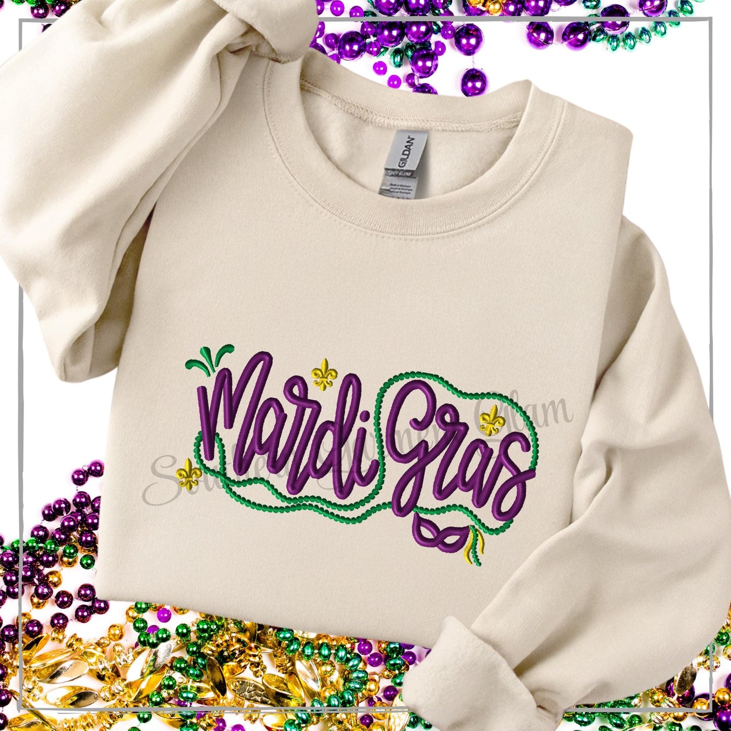Mardi Gras 3D Puff Embroidered Sweatshirt, Parade Shirt, Adult Long Sleeve Tee, Beads Sweatshirt