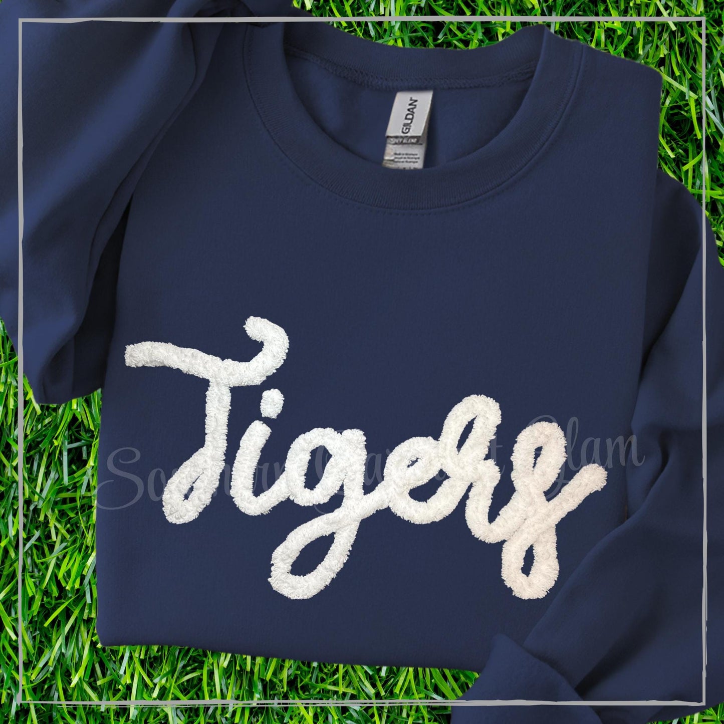 Tigers Yarn Embroidered Sweatshirt, Spirit Shirt, Adult Crewneck Pullover, Game Day Outfit