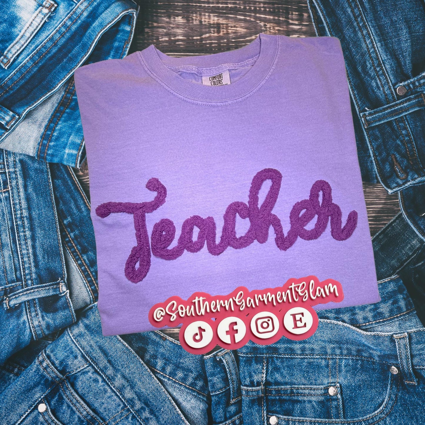 Teacher Yarn Embroidered Tee, Teacher Shirt, Adult Crewneck Pullover, Occupation