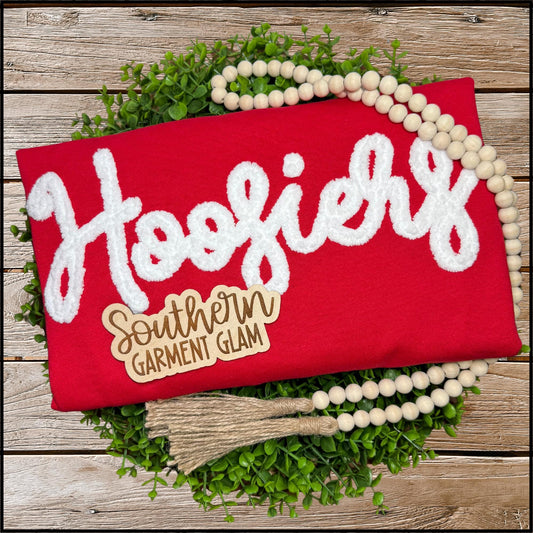 Hoosiers Yarn Embroidered Sweatshirt, Spirit Shirt, Adult Crewneck Pullover, Indiana Game Day Outfit