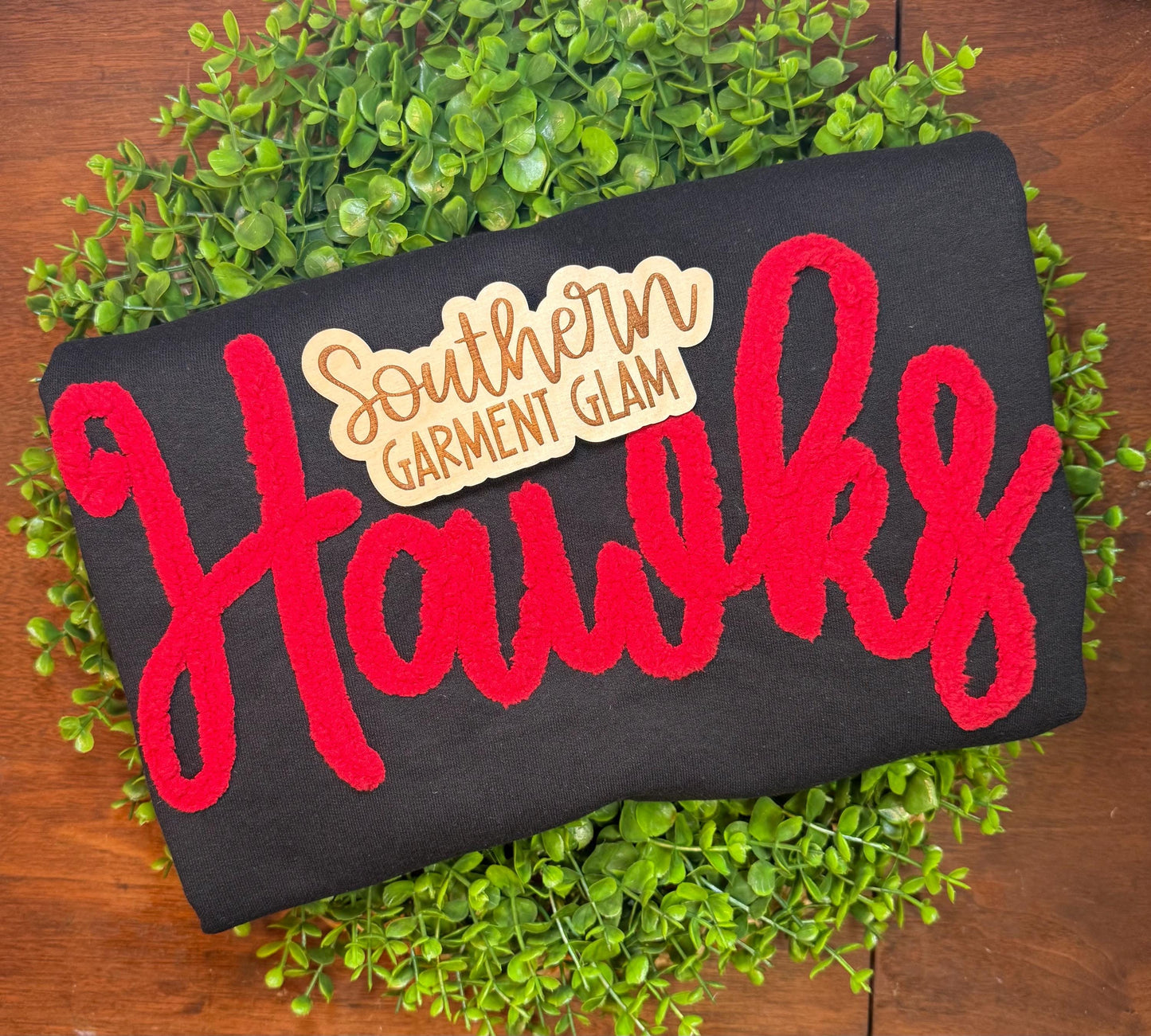 Hawks Yarn Embroidered Sweatshirt, Spirit Shirt, Adult Crewneck Pullover, Game Day Outfit
