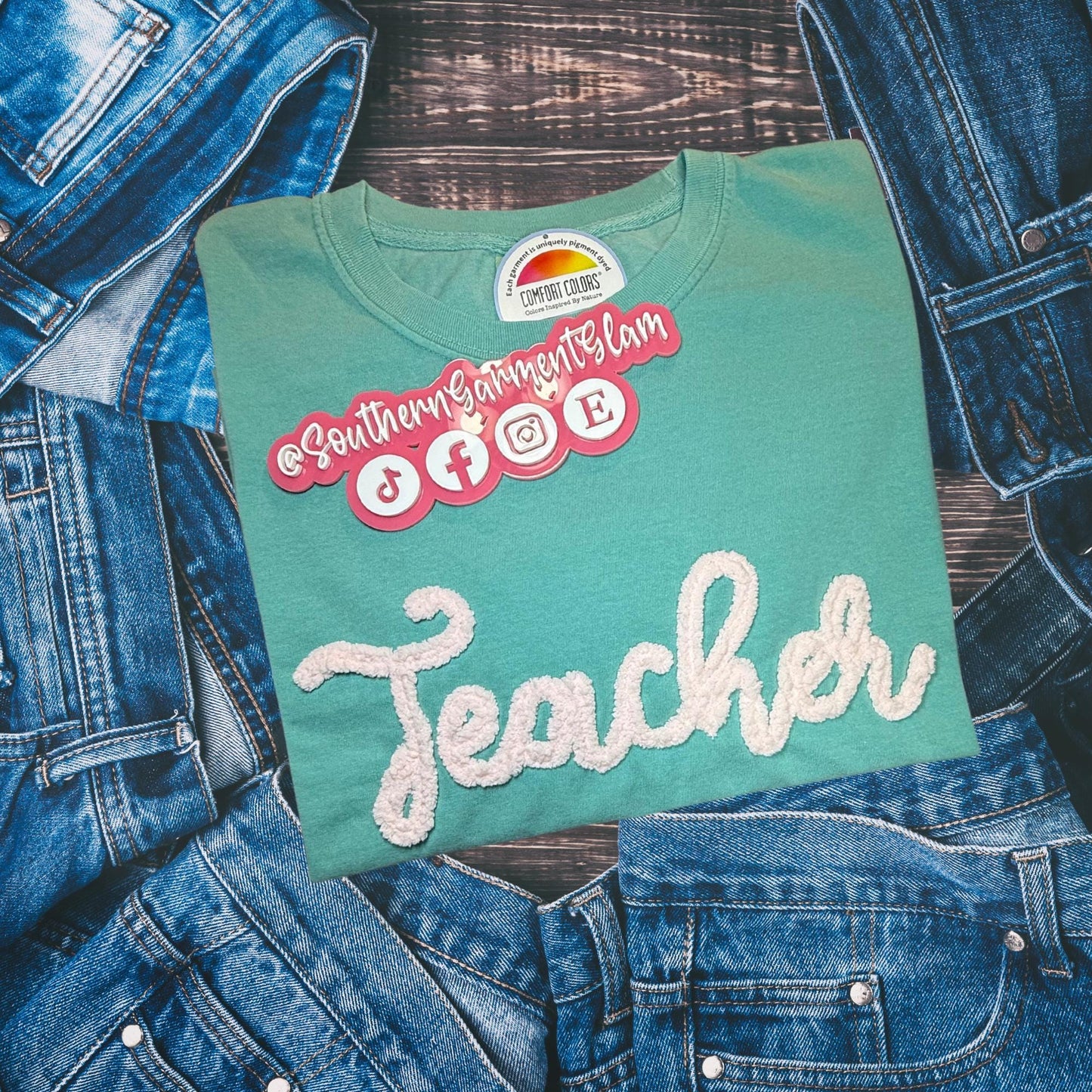 Teacher Yarn Embroidered Tee, Teacher Shirt, Adult Crewneck Pullover, Occupation