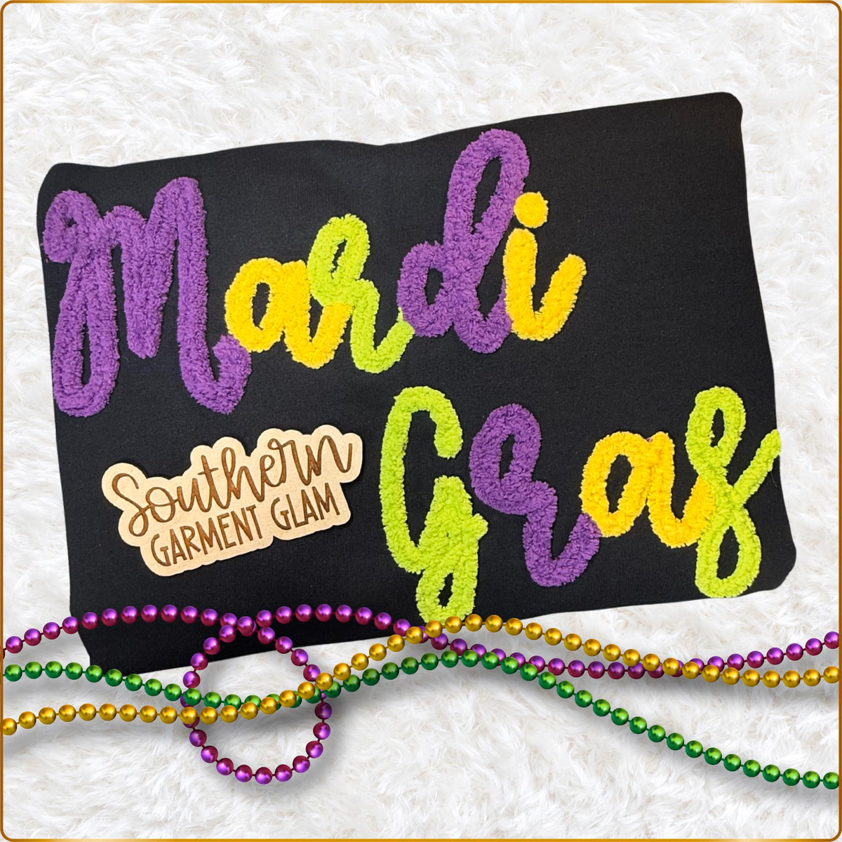 Mardi Gras Yarn Embroidered Sweatshirt