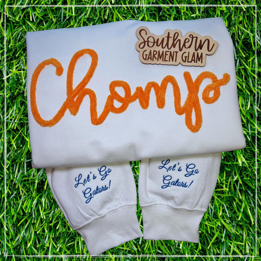 Chomp Yarn Embroidered Sweatshirt, Spirit Shirt, Adult Crewneck Pullover, Game Day Outfit