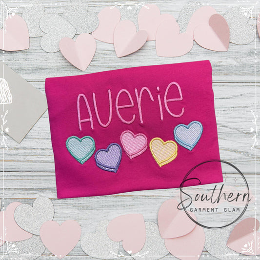 Youth Valentine Sweatshirt: Embroidered Hearts, Personalized Name