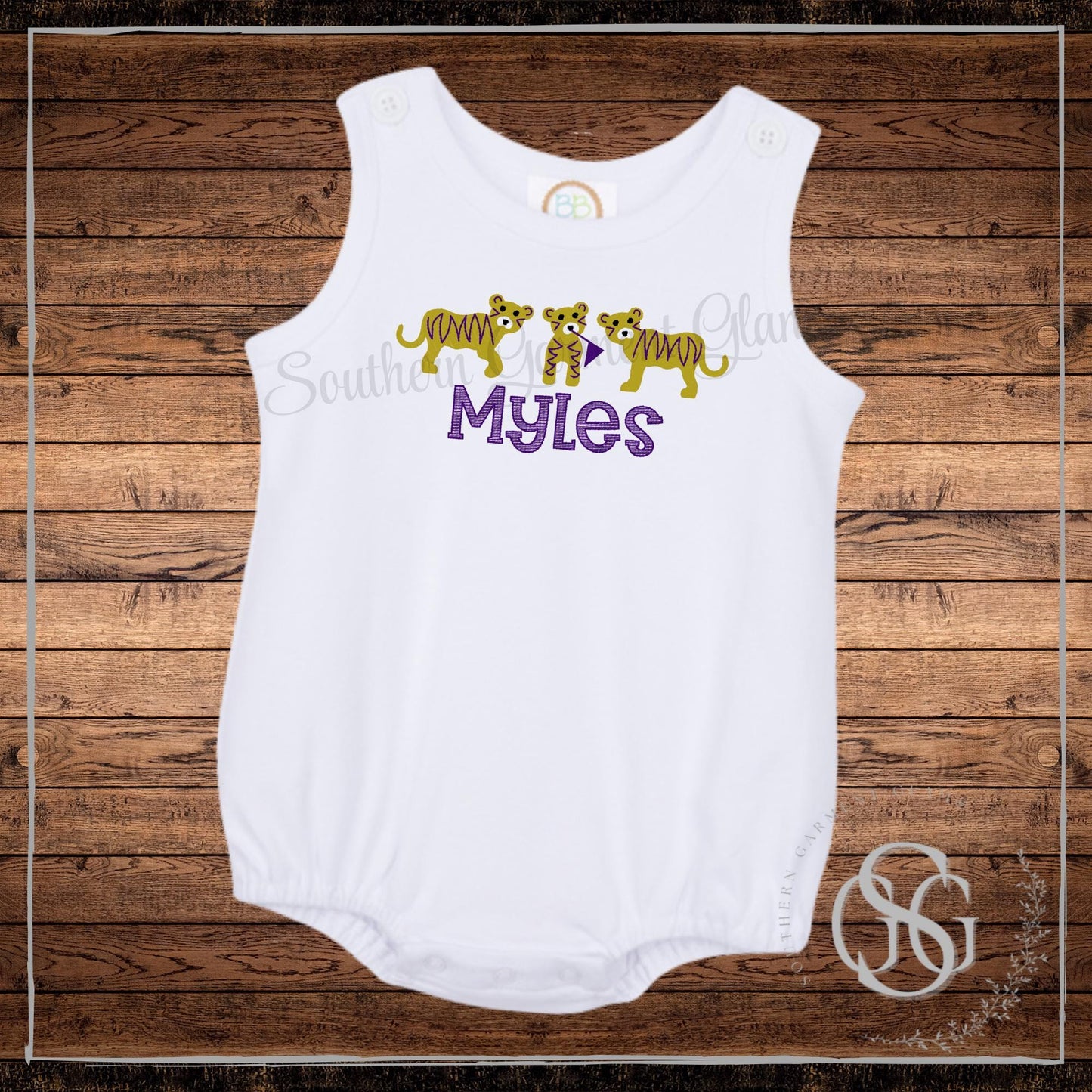 Tiger Trio Embroidered Bubble Romper, Spirit Shirt, Game Day Outfit