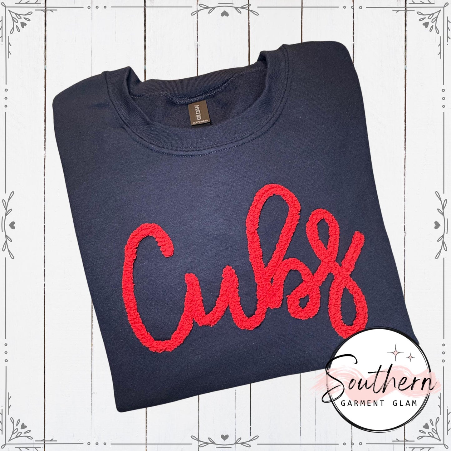 Cubs Yarn Embroidered Sweatshirt, Spirit Shirt, Adult Crewneck Pullover, Game Day Outfit