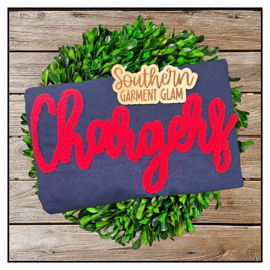 Chargers Yarn Embroidered Sweatshirt, Spirit Shirt, Adult Crewneck Pullover, Game Day Outfit