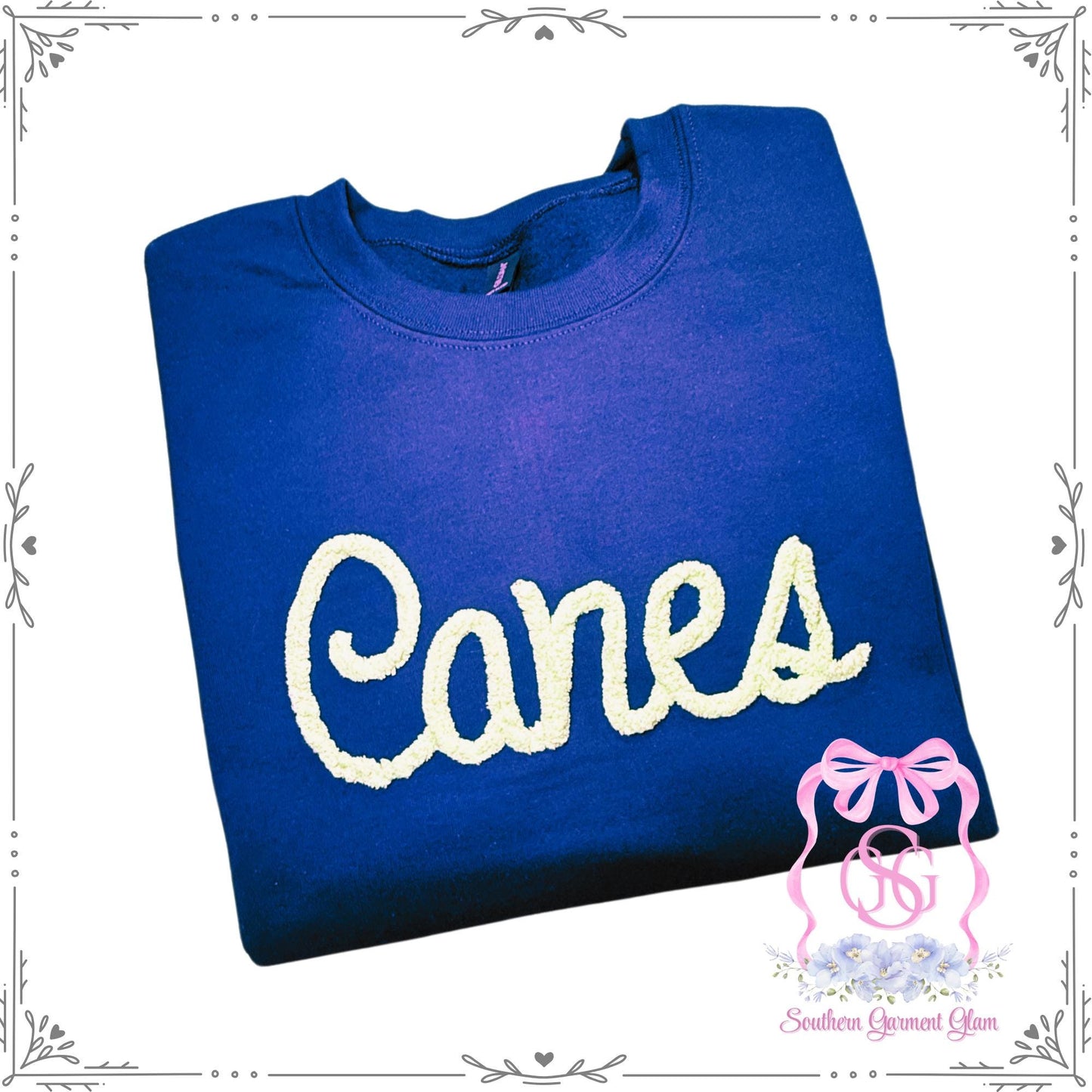 Canes Yarn Embroidered Sweatshirt, Spirit Shirt, Adult Crewneck Pullover, Game Day Outfit