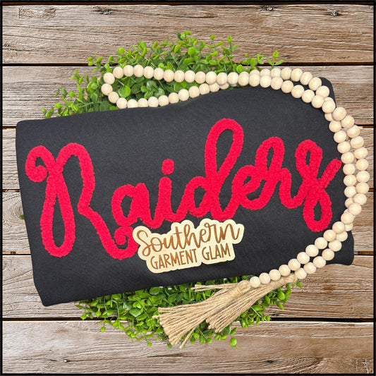 Raiders Yarn Embroidered Sweatshirt, Adult Spirit Shirt, Crewneck Pullover, Game Day Outfit