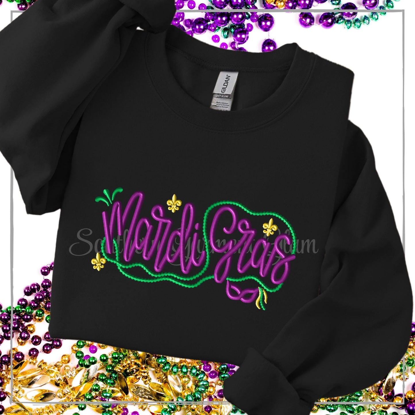 Mardi Gras 3D Puff Embroidered Sweatshirt, Parade Shirt, Adult Long Sleeve Tee, Beads Sweatshirt