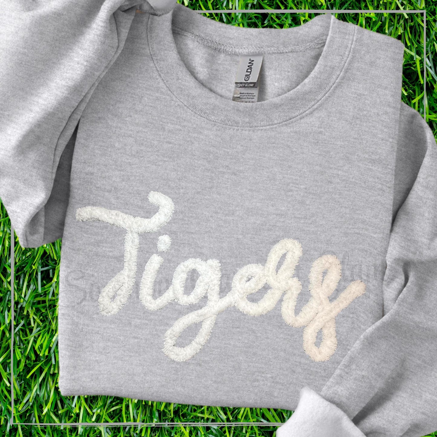 Tigers Yarn Embroidered Sweatshirt, Spirit Shirt, Adult Crewneck Pullover, Game Day Outfit