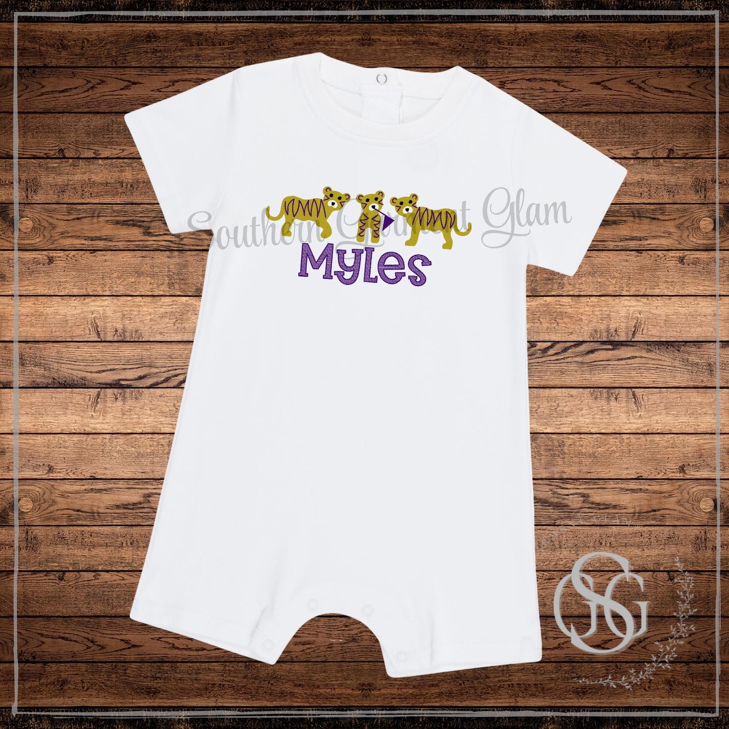 Tiger Trio Embroidered Bubble Romper, Spirit Shirt, Game Day Outfit