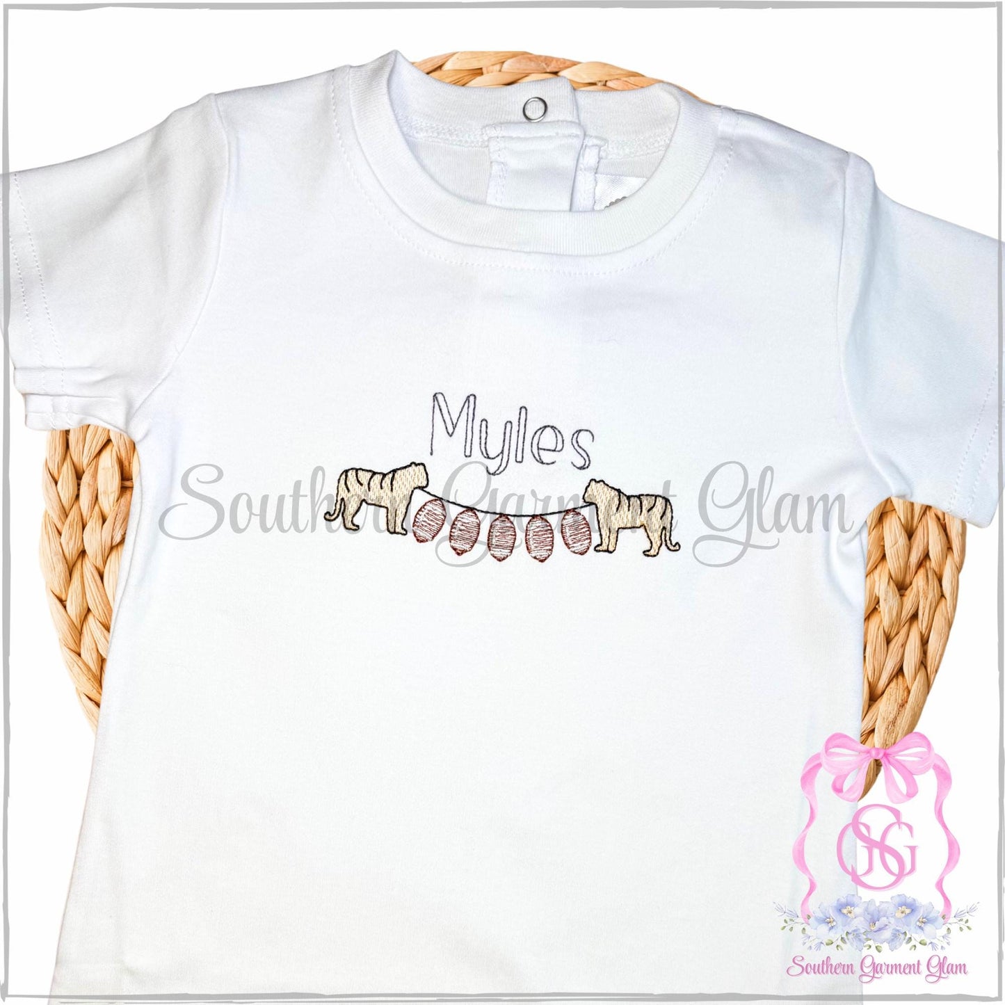 Tiger Football Embroidered Bubble Romper, Spirit Shirt, Game Day Outfit