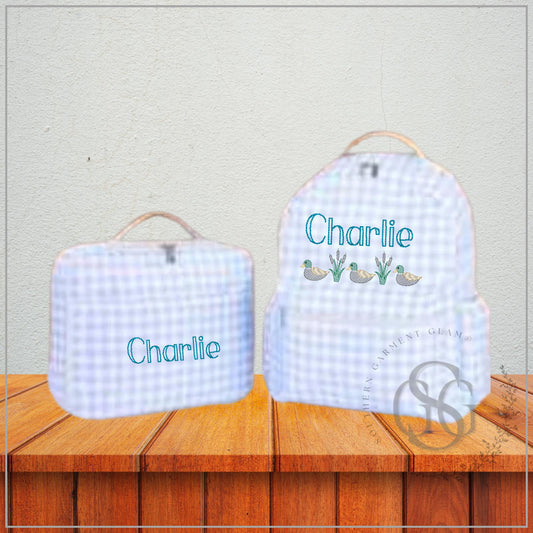 Custom Embroidered Nylon Gingham Backpack
